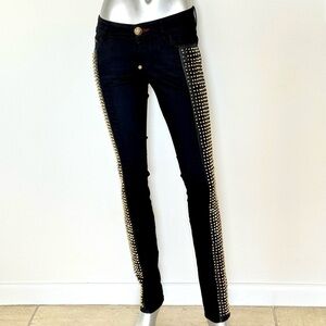 PHILIPP PLEIN Jeans in Black with Gold Spikes, Size 28